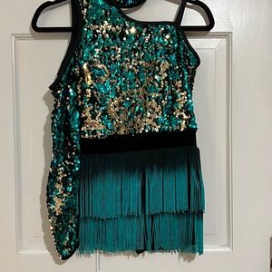 Kids Sequin Dance Costume in Teal and Gold